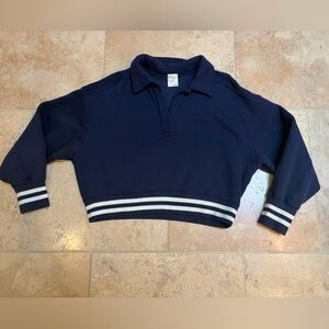 Aerie Navy Women’s Cropped Sweatshirt with Striped Hem